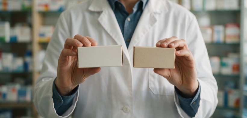 Confronto tra Cialis 5 mg originale e tadalafil generico in farmacia.