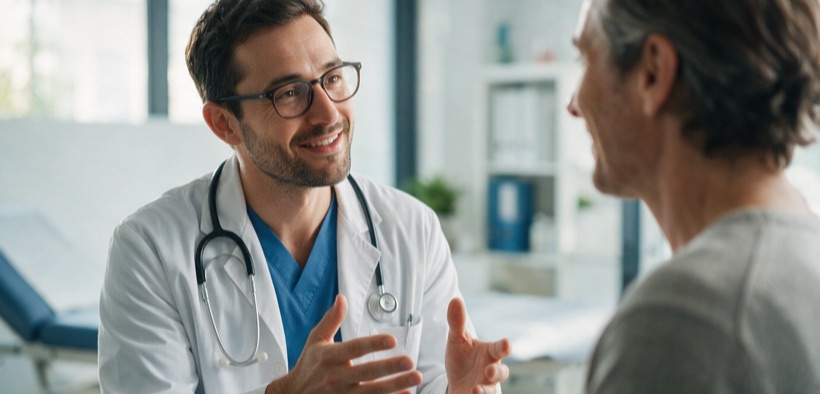 Il medico spiega al paziente il significato delle erezioni mattutine assenti.