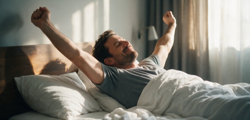 Un uomo si sveglia al mattino: le erezioni mattutine come segnale di salute.