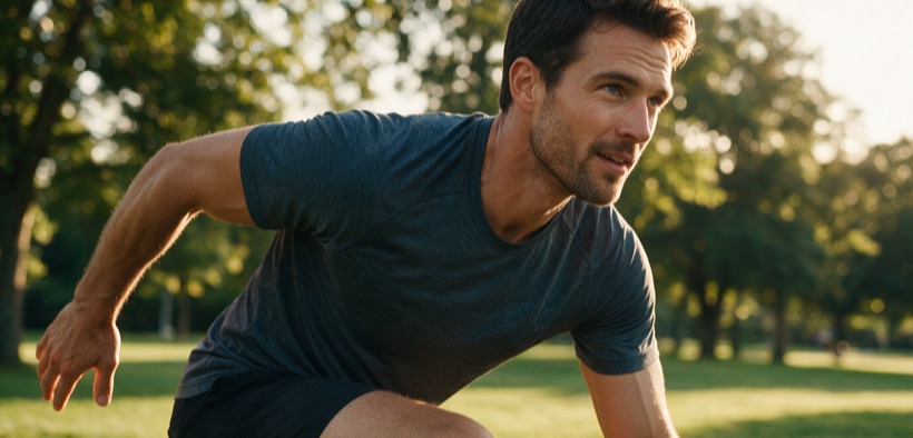 Un uomo fa sport all'aperto per migliorare stile di vita e disfunzione erettile.